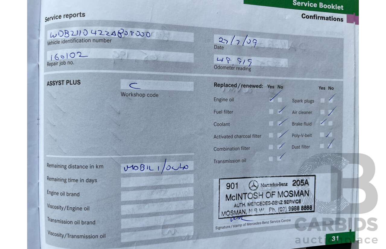 5/2005 Mercedes-Benz E200k Avantgarde 211 4d Sedan Blue 1.8L