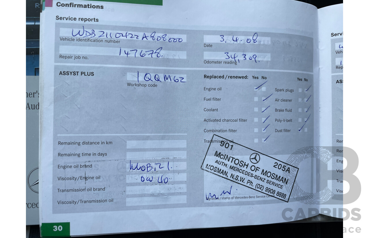 5/2005 Mercedes-Benz E200k Avantgarde 211 4d Sedan Blue 1.8L