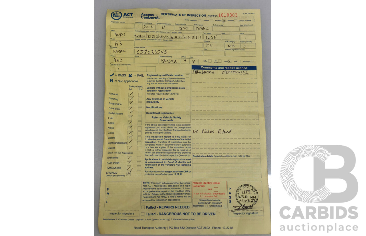 1/2014 Audi A3 Sportback 1.8 TFSI Quattro (AWD) S-Line Package Ambition 8V 5d Hatchback Red Turbo 1.8L