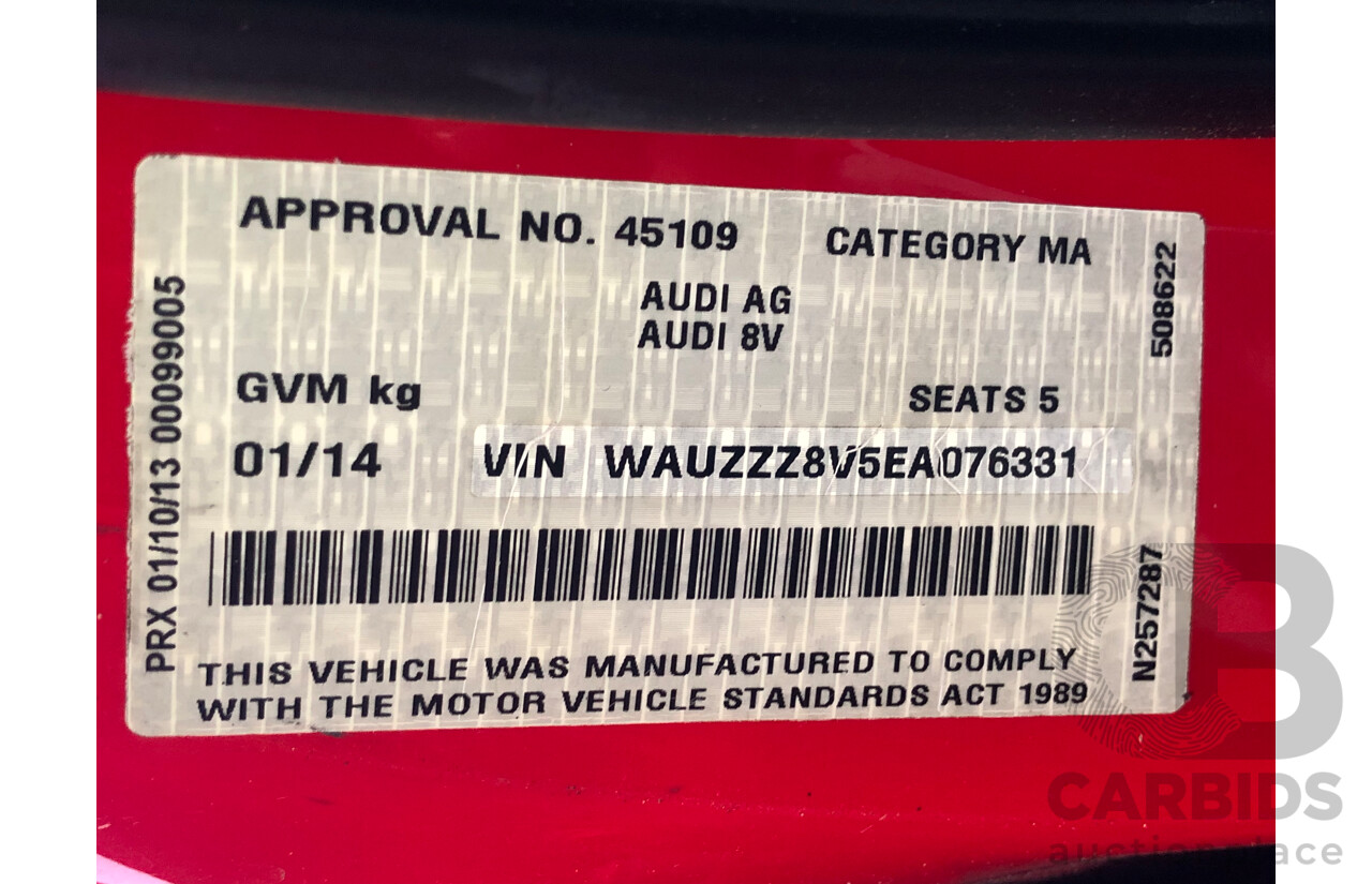 1/2014 Audi A3 Sportback 1.8 TFSI Quattro (AWD) S-Line Package Ambition 8V 5d Hatchback Red Turbo 1.8L