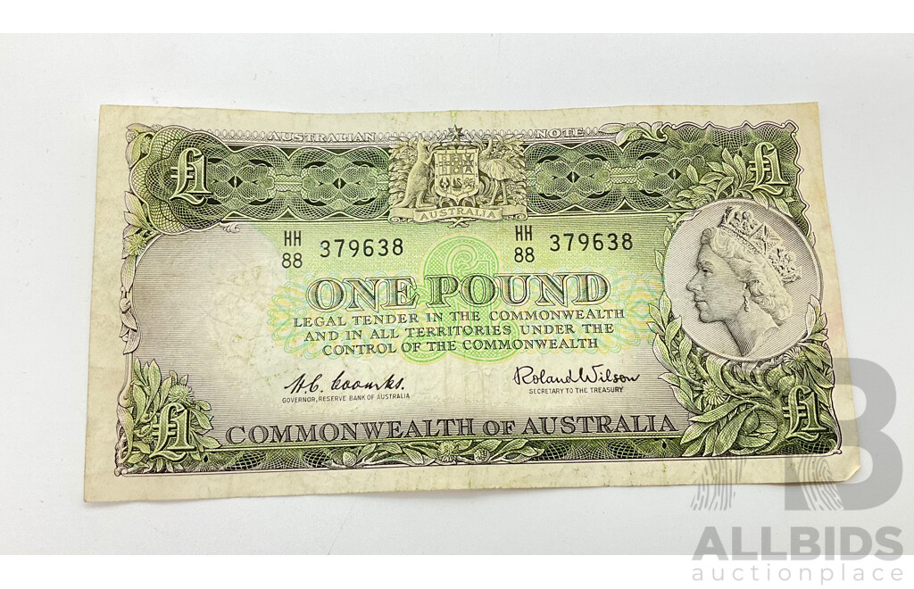 Commonwealth of Australia Coombs / Watt One Pound Note HH88 379638