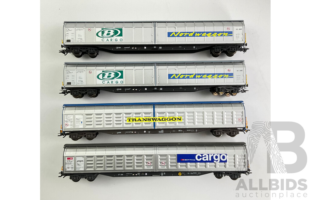 Marklin HO Scale Transwagon, Cargo, Nord Waggon Sliding Door Box Wagons 48056, 48055, 48029 (4)