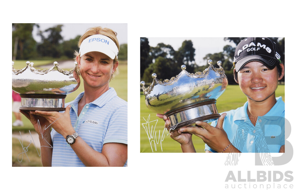 Two Signed Canvas Prints of Past Women's Australian Open Gold Championship Winners Yani Tseng & Carrie Webb, each 41 x 51 cm (2)