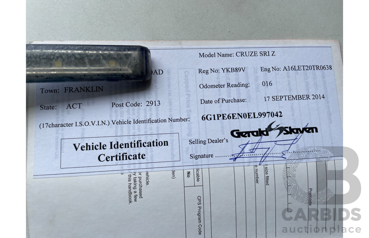 8/2014 Holden Cruze SRi Z-Series JH MY14 5d Hatchback Black 1.6L