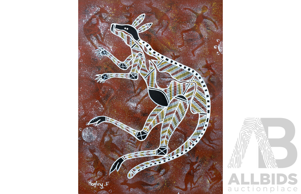 Hayley F. (Aboriginal, Contemporary), Kangaroo, Acrylic on Canvas, 61 x 46 cm