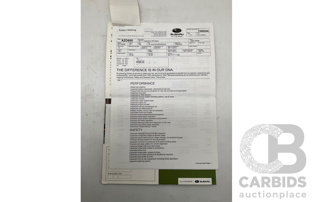 9/2010 Subaru Impreza R (AWD) G3 MY10 5d Hatchback Pearl White 2.0L