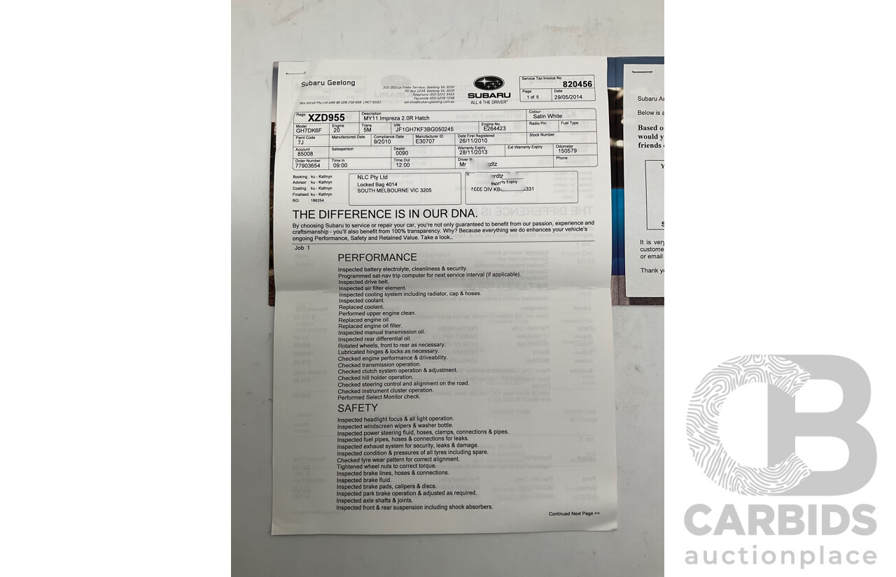 9/2010 Subaru Impreza R (AWD) G3 MY10 5d Hatchback Pearl White 2.0L