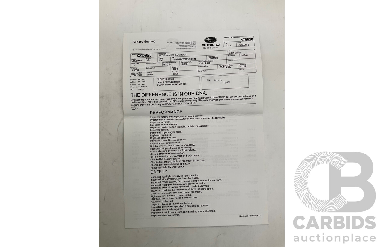 9/2010 Subaru Impreza R (AWD) G3 MY10 5d Hatchback Pearl White 2.0L