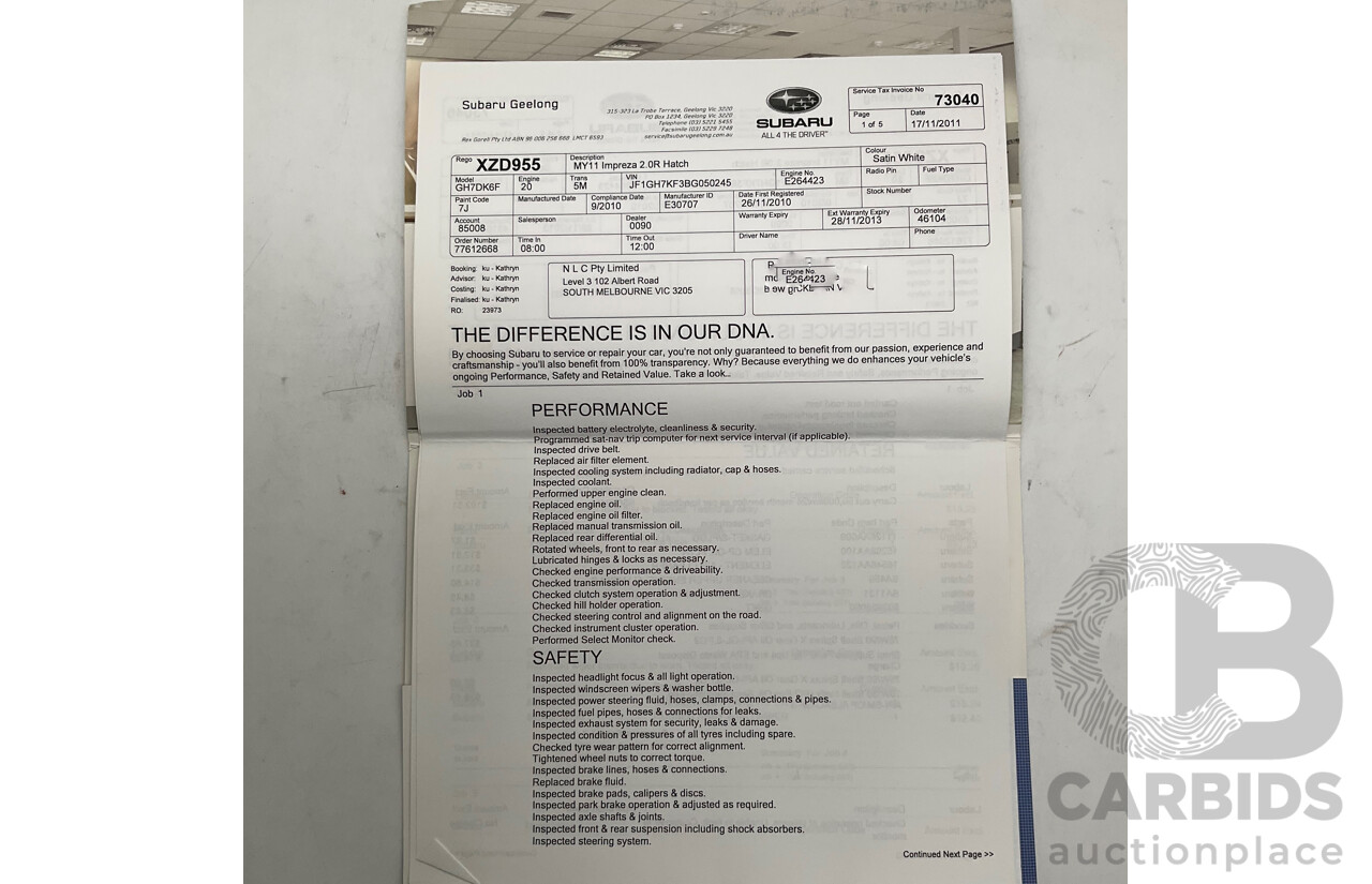 9/2010 Subaru Impreza R (AWD) G3 MY10 5d Hatchback Pearl White 2.0L