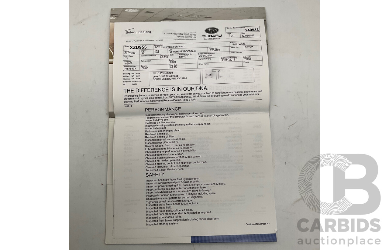 9/2010 Subaru Impreza R (AWD) G3 MY10 5d Hatchback Pearl White 2.0L