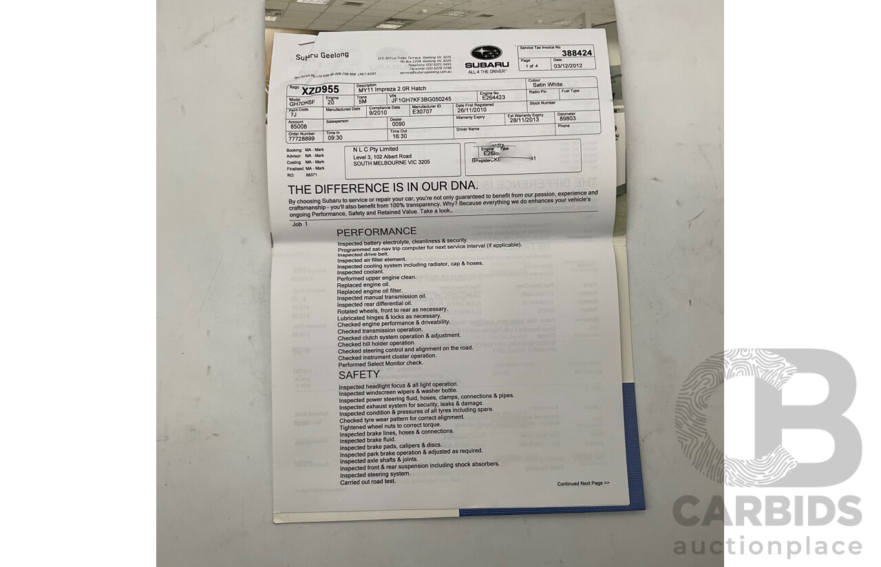 9/2010 Subaru Impreza R (AWD) G3 MY10 5d Hatchback Pearl White 2.0L