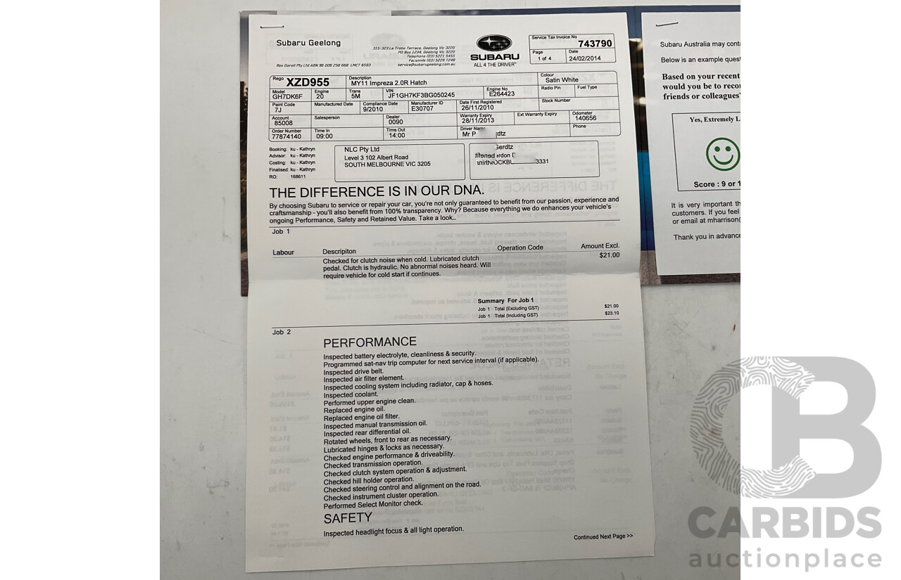 9/2010 Subaru Impreza R (AWD) G3 MY10 5d Hatchback Pearl White 2.0L