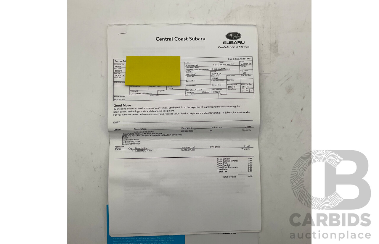 9/2010 Subaru Impreza R (AWD) G3 MY10 5d Hatchback Pearl White 2.0L