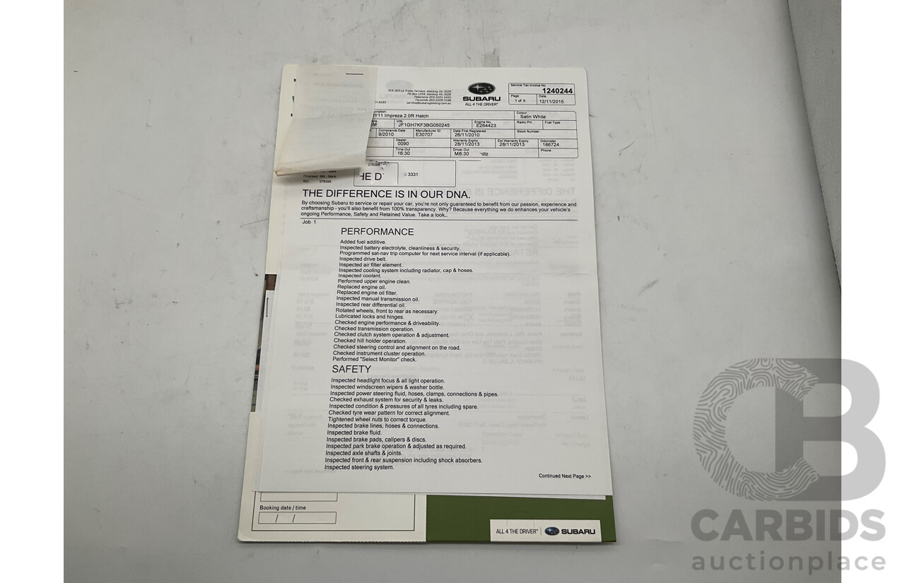 9/2010 Subaru Impreza R (AWD) G3 MY10 5d Hatchback Pearl White 2.0L