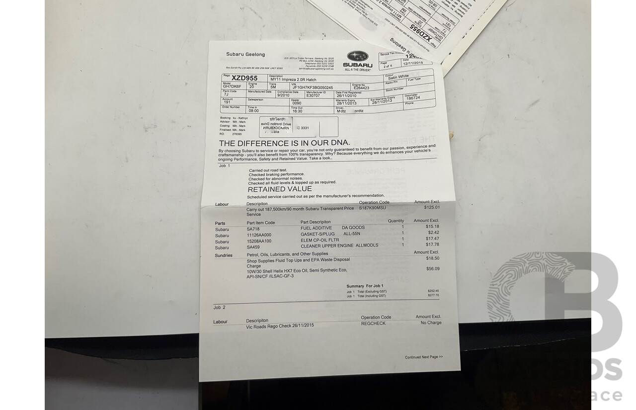 9/2010 Subaru Impreza R (AWD) G3 MY10 5d Hatchback Pearl White 2.0L