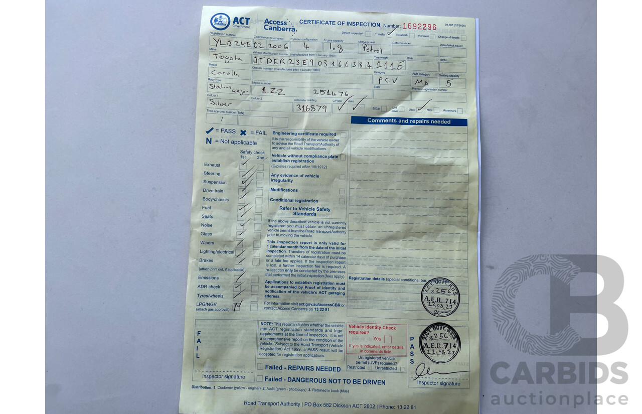 2/2006 Toyota Corolla Ascent ZZE122R 4d Wagon Silver 1.8L