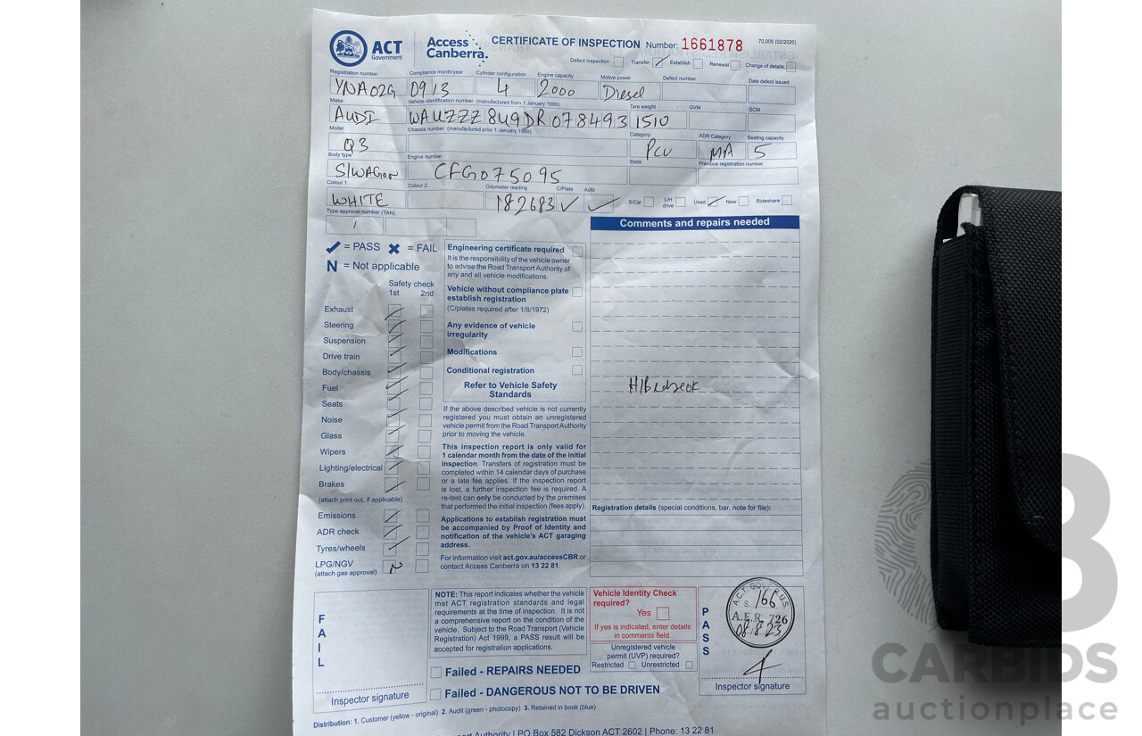 9/2013 Audi Q3 2.0 TDI Quattro (130kw) 8U 4d Wagon White 2.0L