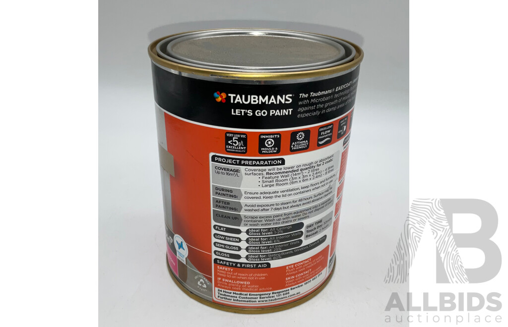 TAUBMANS Easy Coat Low Sheen Neutral for Interior Walls 1L - Lot of 12 -Estimated Total ORP $480.00