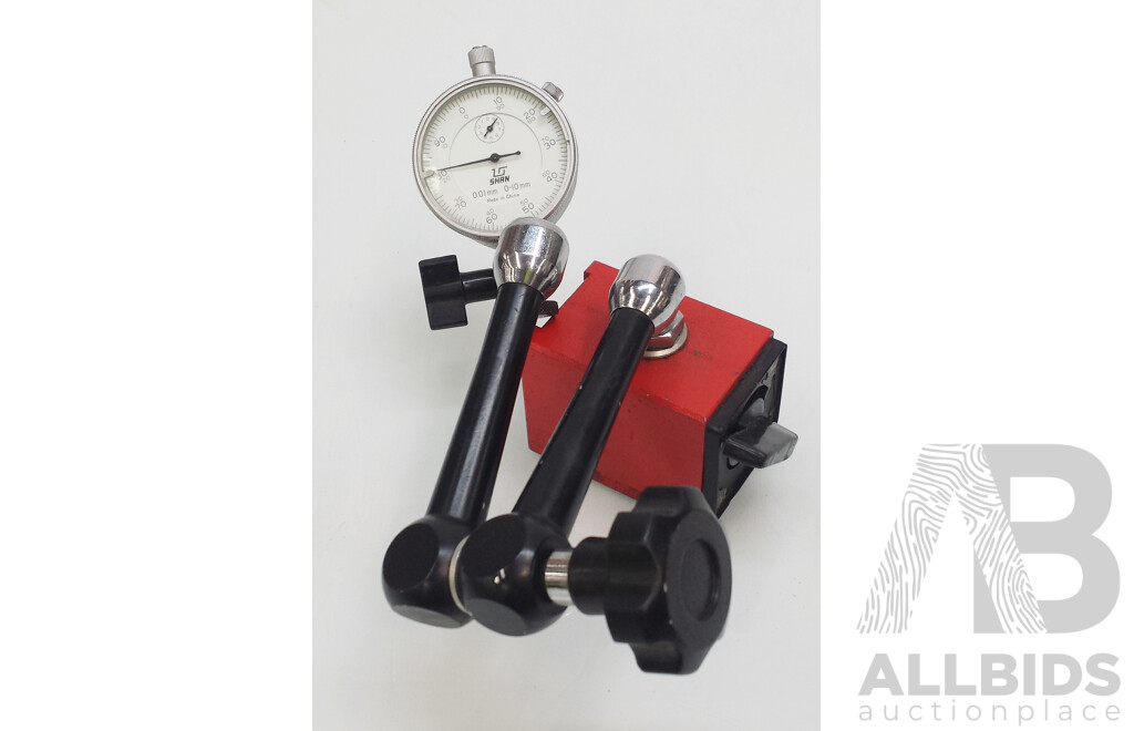 Shan Precision Metric Dial Indicator with Magnetic V Block Base Stand