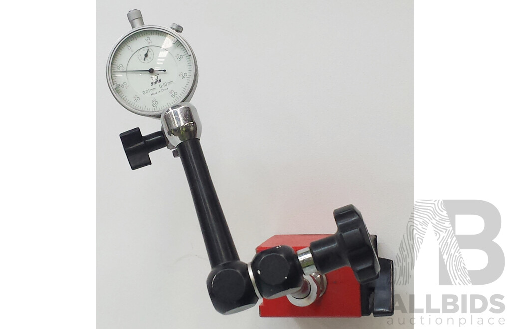 Shan Precision Metric Dial Indicator with Magnetic V Block Base Stand