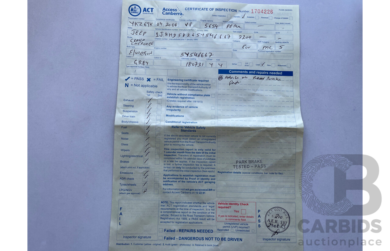 4/2006 Jeep Grand Cherokee Limited (4x4) WH 4d Wagon Grey 5.7L