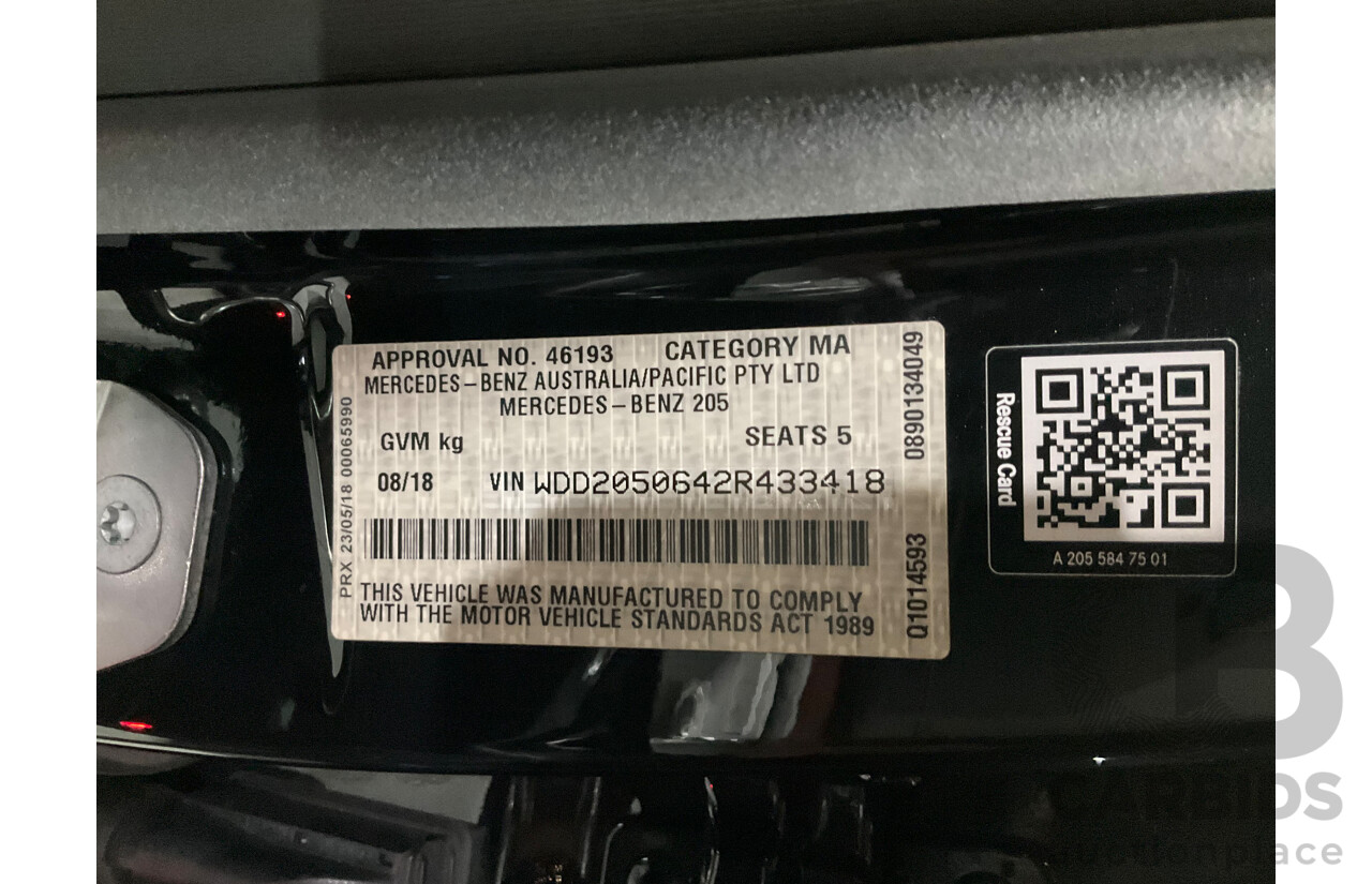 08/2018 Mercedes Benz C43 AMG 4Matic (AWD) MY19 W205 4d Sedan Obsidian Black Metallic Twin Turbo 3.0L