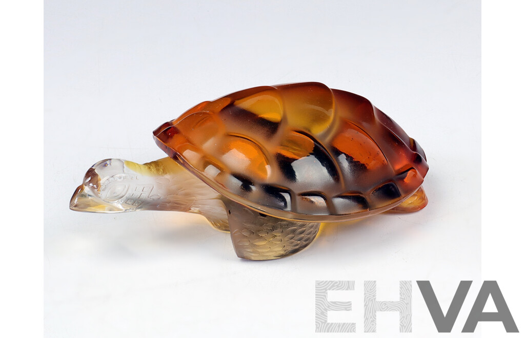 Lalique Crystal Amber Turtle Figure