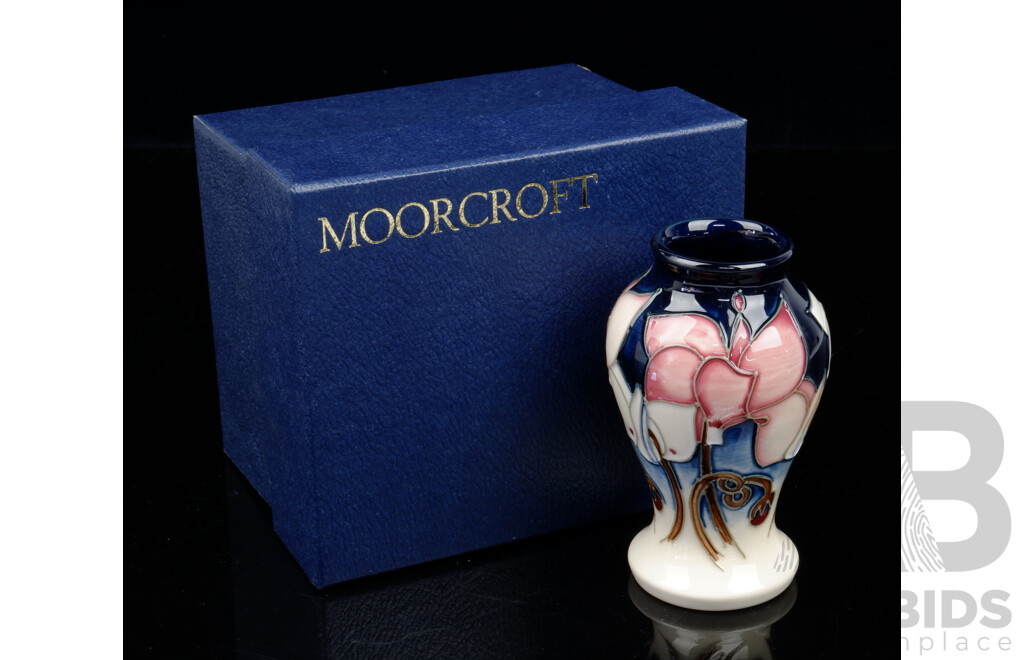 Moorcroft Porcelain Vase in Wild Cyclamen Design by Emma Bossons in Original Box