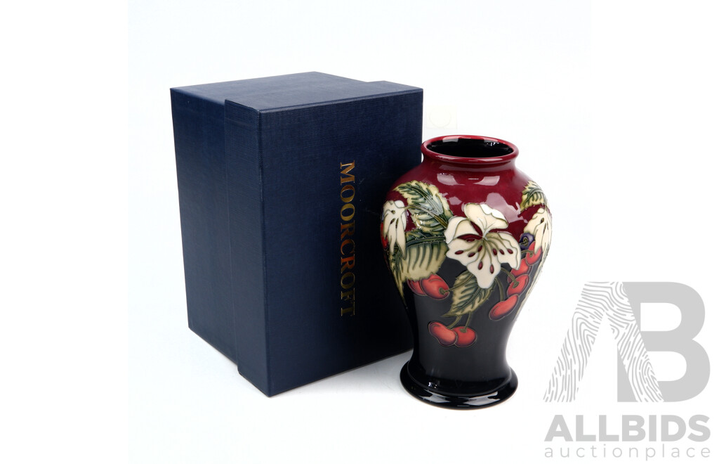 Moorcroft Porcelain Vase in Cherry Blossom Design by Nicola Slaney in Original Box