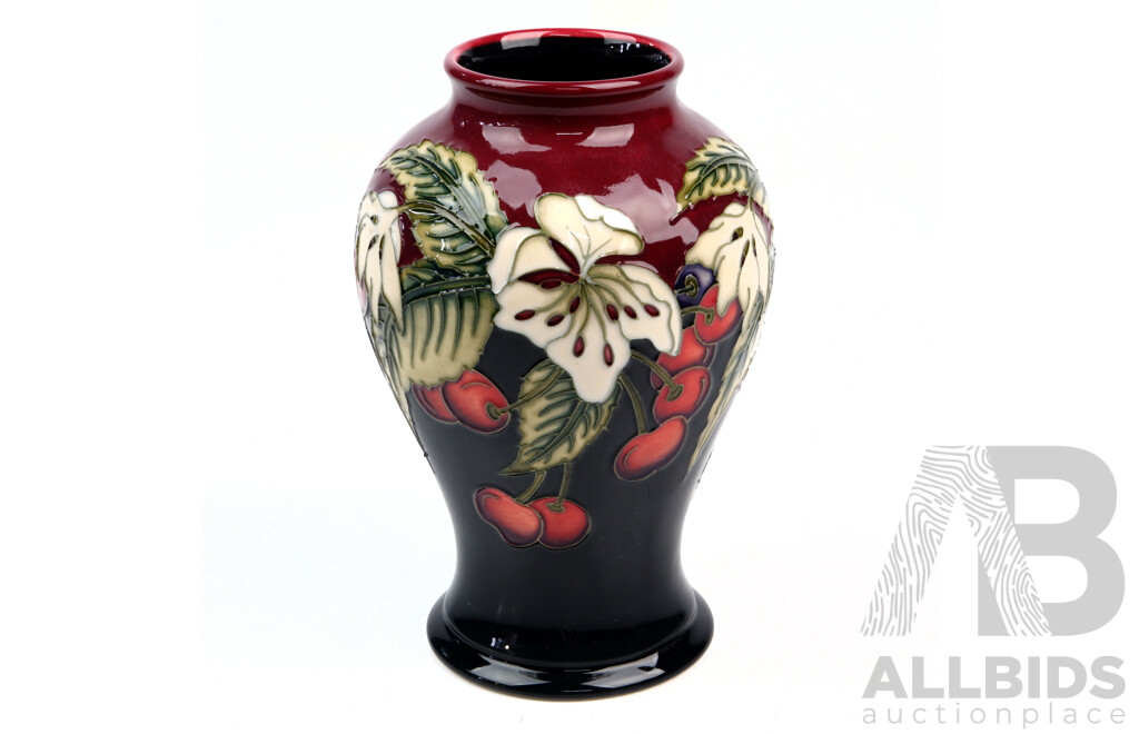 Moorcroft Porcelain Vase in Cherry Blossom Design by Nicola Slaney in Original Box