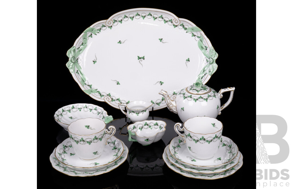 Vintage Twelve Piece Herend Fine Porcelain Hand Painted Tea Service