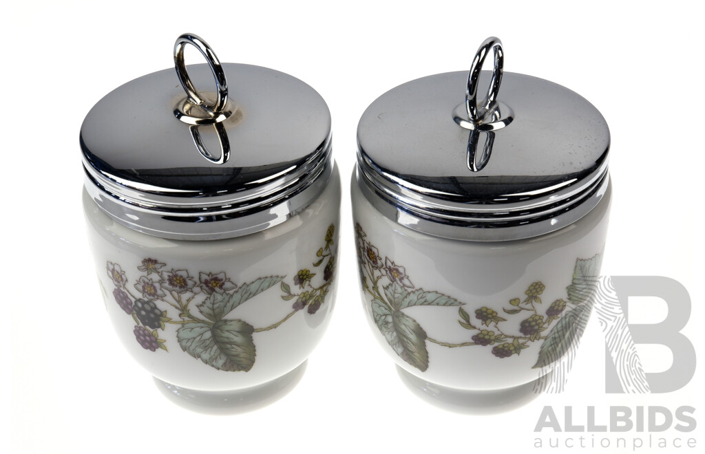 Pair Royal Worcester Porcelain and Stainless Steel Egg Coddlers