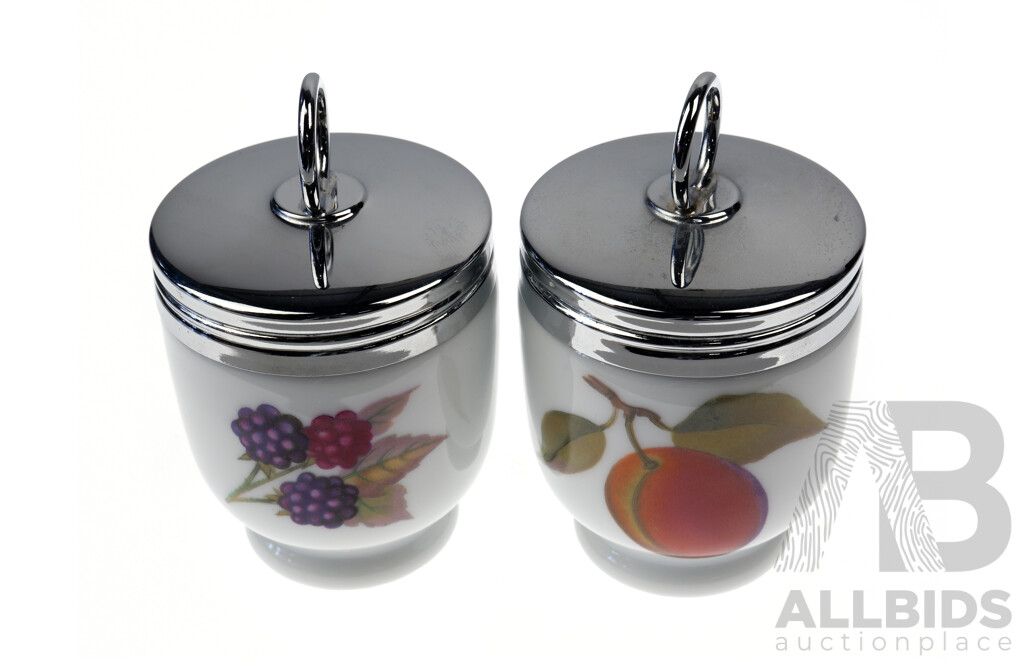 Pair Royal Worcester Porcelain and Stainless Steel Egg Coddlers