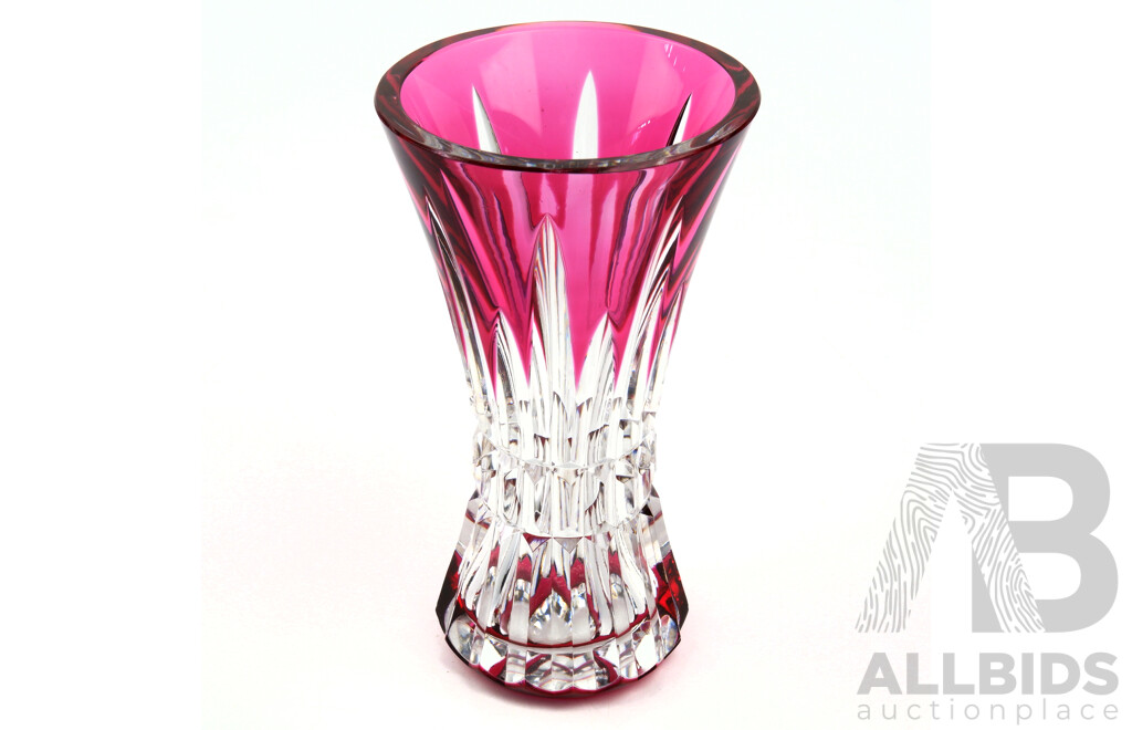 Vintage French Val St Lambert Cut Crystal Vase with Red Flashed Decoration