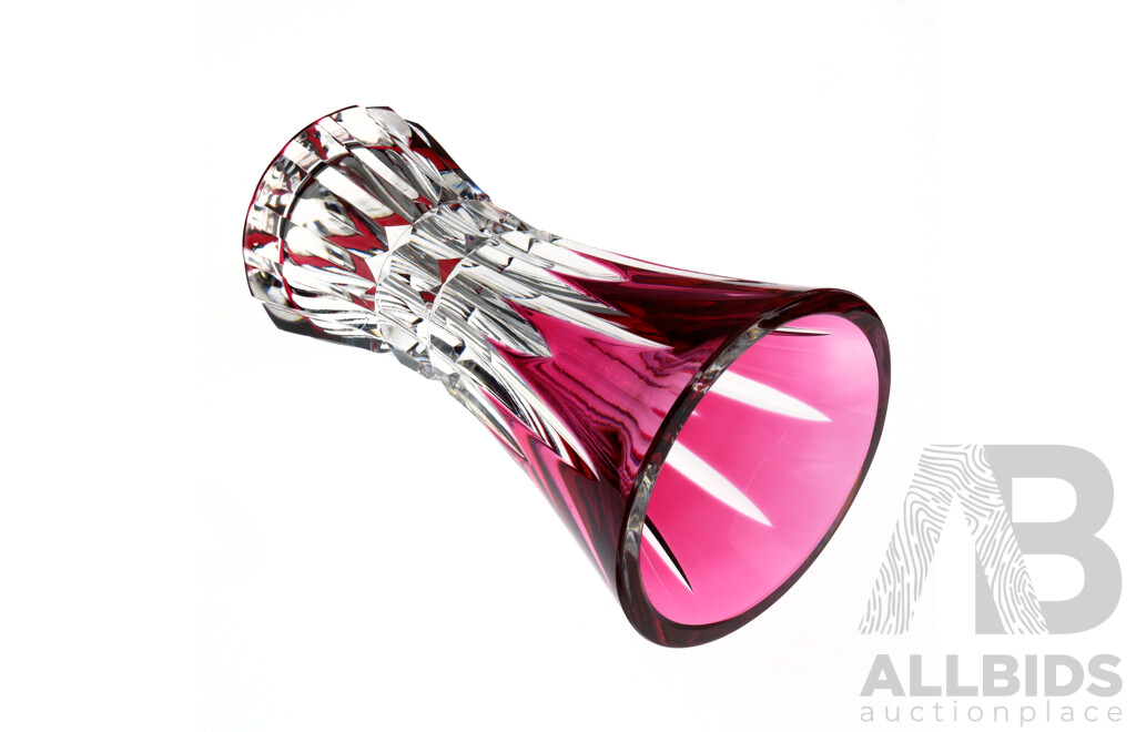 Vintage French Val St Lambert Cut Crystal Vase with Red Flashed Decoration