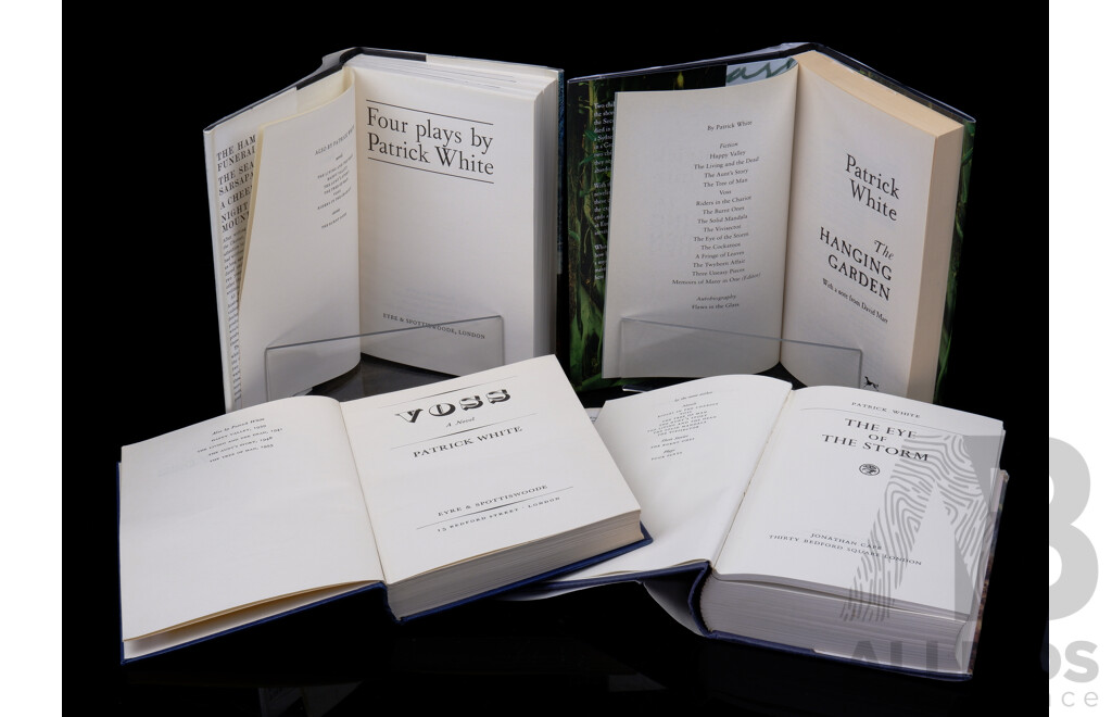 Collection Four Patrick White Novels Comprising Voss, 1958, the Eye of the Storm, Second Printing 1973, First Edition the Hanging Garden, & First Edition Four Plays
