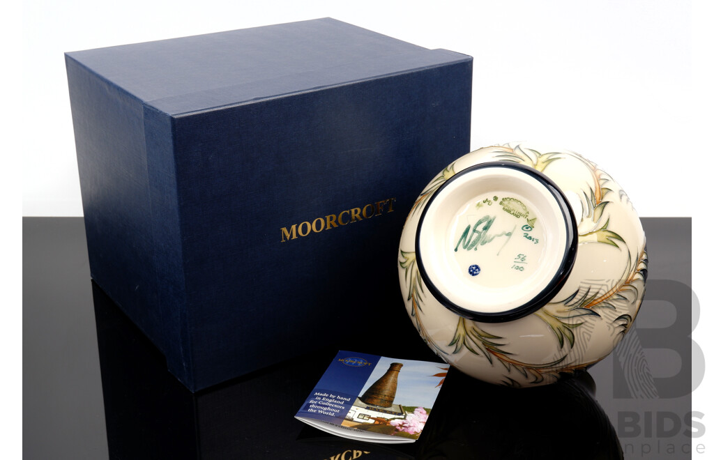 Limited Edition 56 of 100 Moorcroft Porcelain Vase in Ring of Gold Design by Nicola Slaney in Original Box