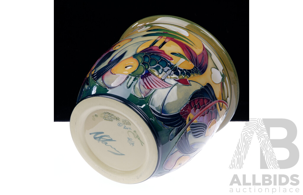 Limited Edition 30 of 75 Moorcroft Porcelain Jardiniere in Carp Circles Design by Nicola Slaney in Original Box