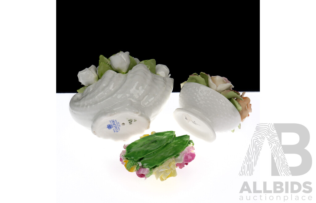 Collection Three Fine Porcelain Rose Posies INcluding White Coalport Example and More