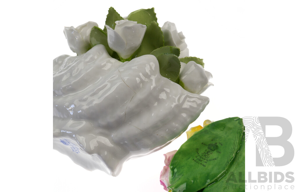 Collection Three Fine Porcelain Rose Posies INcluding White Coalport Example and More