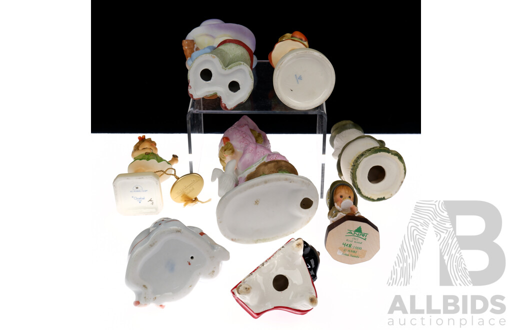 Collection Eight Ceramic Child Figures Including Two Goebells Girl in Green Dress Figures and More