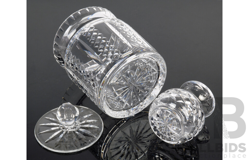 Vintage Waterford Cut Crystal Lidded Biscuit Barrel Along with Waterford Vase
