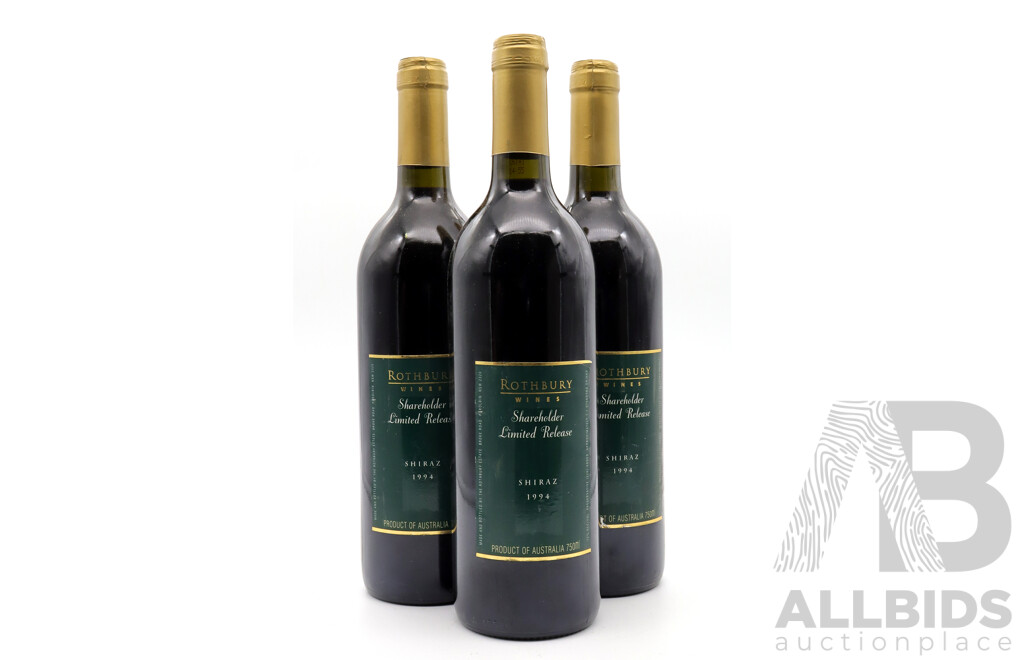 Rothbury Wines Shareholder Limited Release Shiraz Vintage 1994 X 3