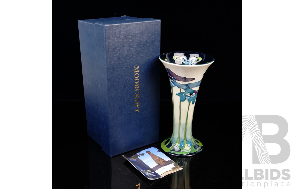 Limited Edition 8 of 85 Moorcroft Porcelain Vase in Blue Heaven Design by Nicola Slaney in Original Box