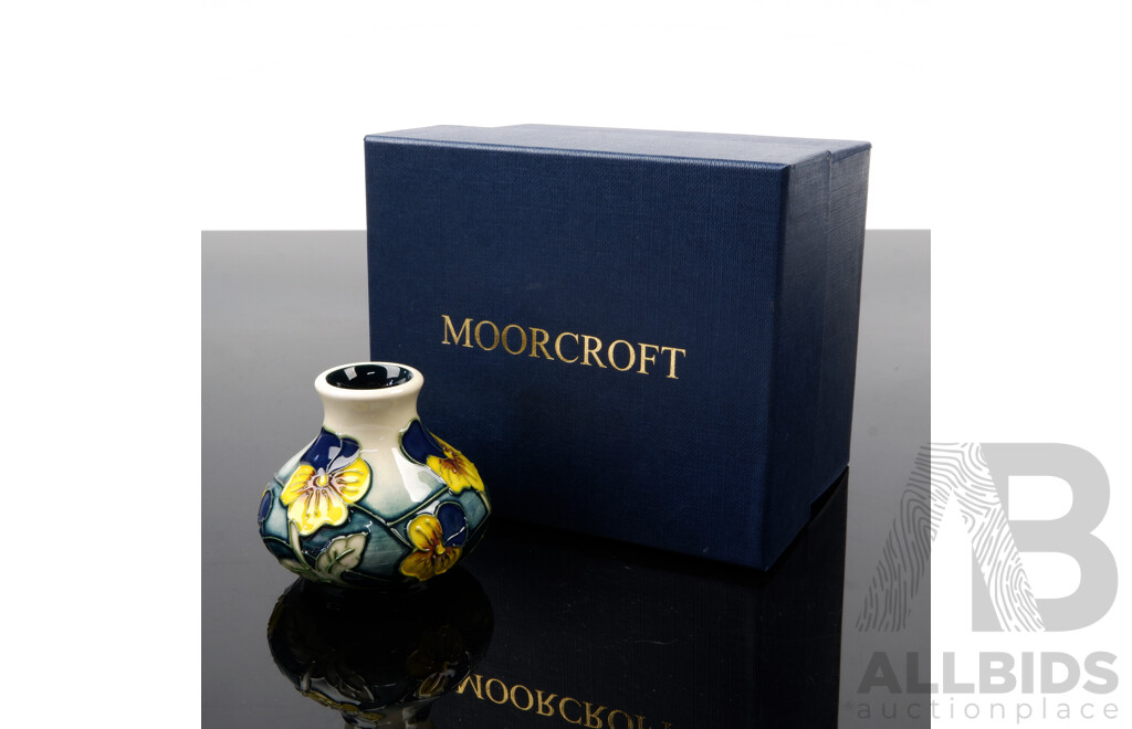 Moorcroft Porcelain Vase Pansy Parade Design by Kerry Goodwin in Original Box
