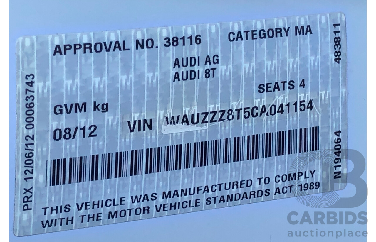 8/2012 Audi A5 Sportback 3.0 TDI Quattro (AWD) 8T MY12 UPGRADE 5d Hatchback White Turbo Diesel V6 3.0L