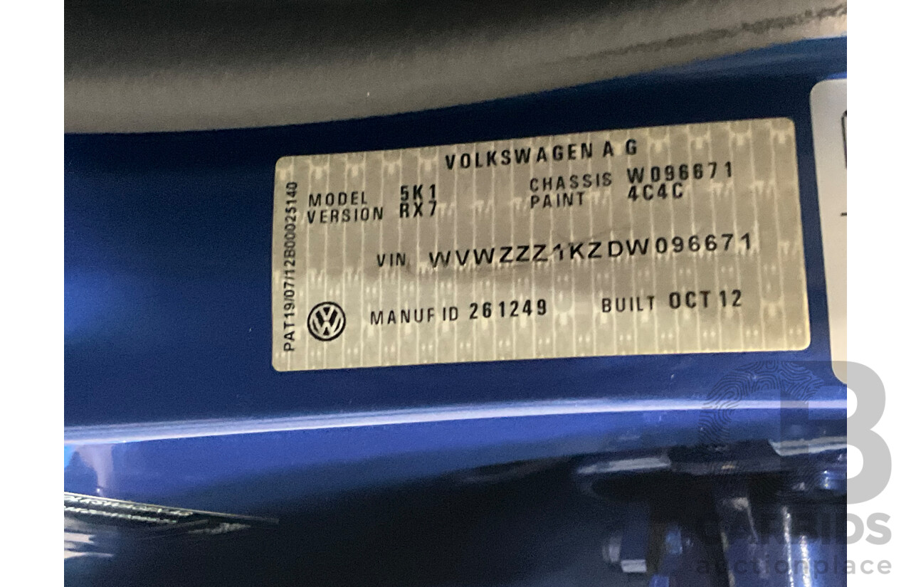 1/2013 Volkswagen Golf R (AWD) 1K MY13 5d Hatchback Rising Blue Metallic Turbo 2.0L