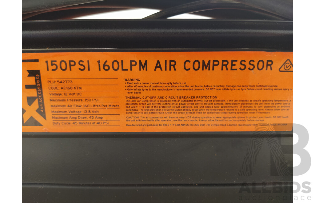 XTM 150PSI 160LPM Air Compressor and Carry Bag