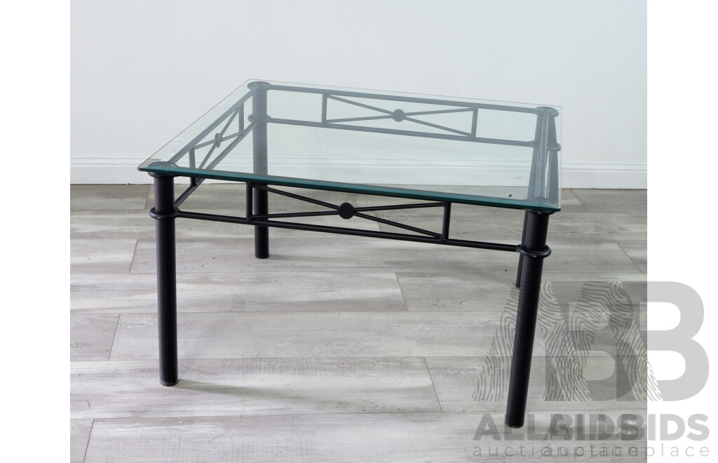 A Sqaure Metal and Glass Coffee Table