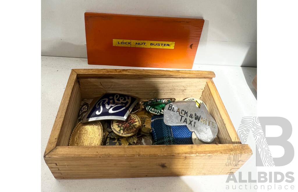 A Box of Vintage Badges